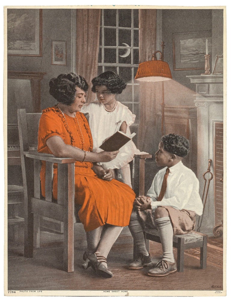 Item #625030 [Chromolithograph Illustration, caption title]: Home Sweet Home. (Black Mother Reads to Her Children)