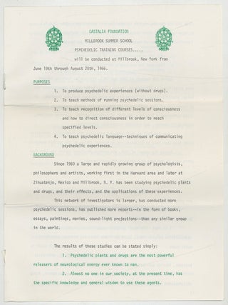 Item #625502 [Brochure, Cover Title]: Castalia Foundation. Millbrook Summer School Psychedelic...