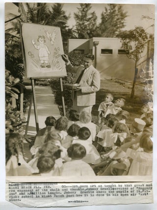 Item #625742 [Wire service photograph]: Johnny Gruelle draws Raggedy Andy for Miami, Florida...