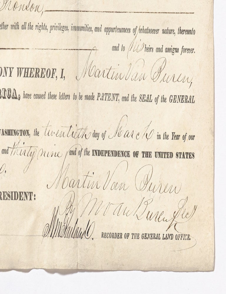 Nine Related Land Grant Documents each Secretarially Signed for President Martin Van Buren by his. Martin VAN BUREN.