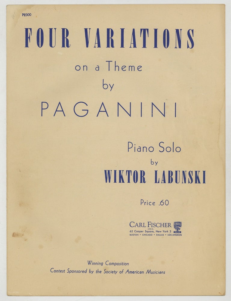 Item #625903 [Sheet music]: Four Variations: On a Theme by Paganini. Wiktor LABUNSKI.