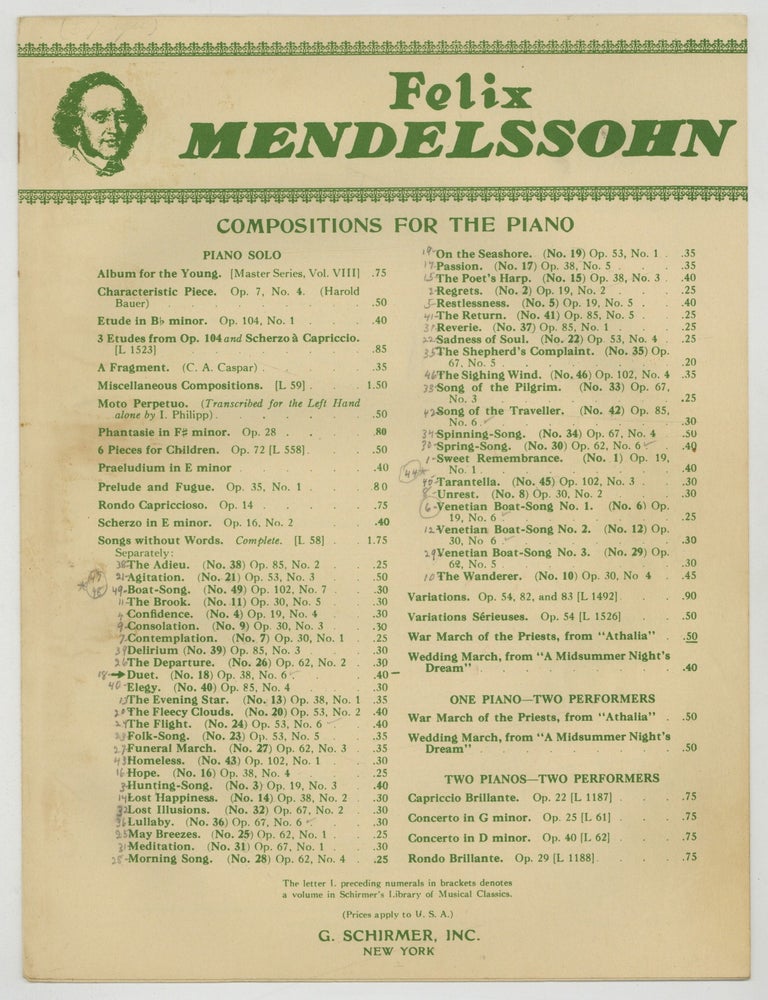 Item #625957 [Sheet music]: Duet (Op. 38, No. 6). Felix MENDELSSOHN-BARHOLDY.