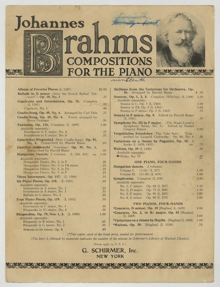 Item #626495 [Sheet music]: Waltz (Op. 39, No. 15). Johannes BRAHMS, Carl Deis.
