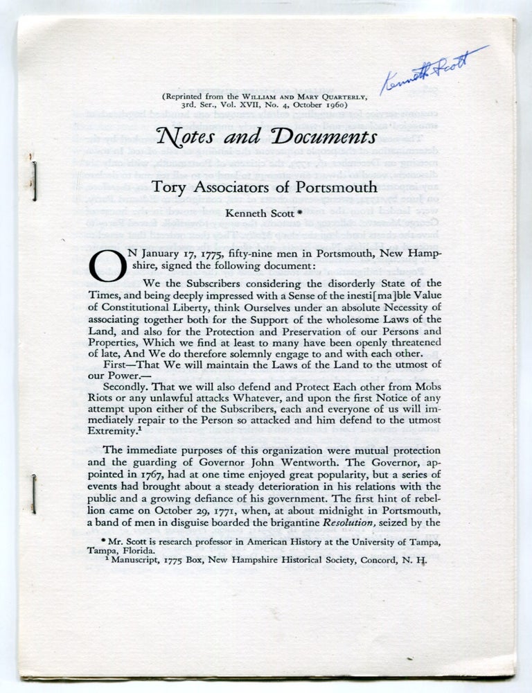 Item #627486 [Offprint]: Tory Associators of Portsmouth. Kenneth SCOTT.