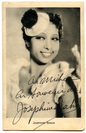 Item #628670 Inscribed Post Card of Josephine Baker. Josephine BAKER