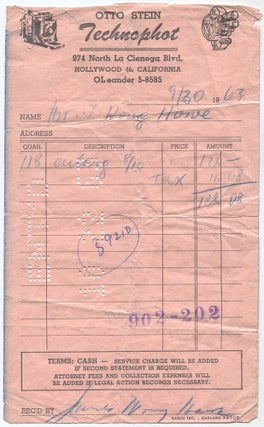 Item #628847 Signed Camera Shop Receipt. James Wong HOWE