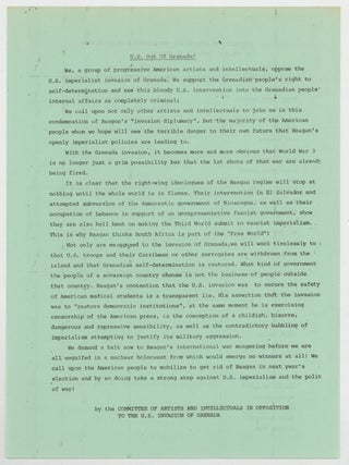 Item #628930 [Broadside]: U.S. Out of Grenada! Committee of Artists, Intellectuals in Opposition...