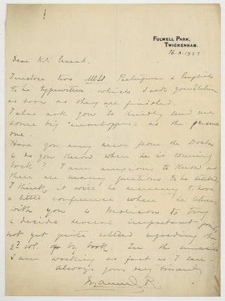 Item #629190 Autograph Letter Signed ("Manuel R.") to Bookseller Ernest Maggs. King of...