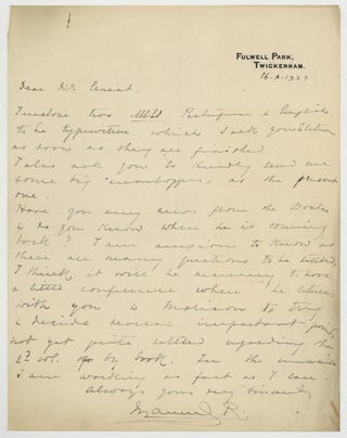 Item #629190 Autograph Letter Signed ("Manuel R.") to Bookseller Ernest Maggs. King of...
