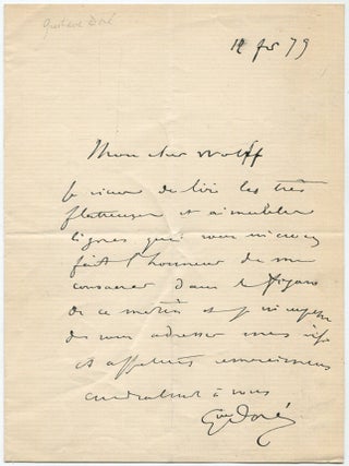 Item #629195 Autograph Letter Signed from Dore to "Monsieur Wolff". Gustave DORE