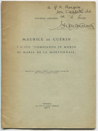 Item #629455 Maurice de Guerin e il suo "Compianto in morte di Maria de la Morvonnais....