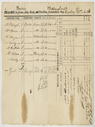 Item #629512 [Stage Coach]: Way-Bill for Boston, Groton, Ashby, Rindge, Fitzwilliam, &...