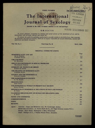 Item #629644 The International Journal of Sexology - Volume VII, No. 4, Total Issue No. 41. May...