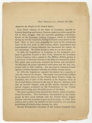 1891 New Orleans Anti-Lottery Pamphlet