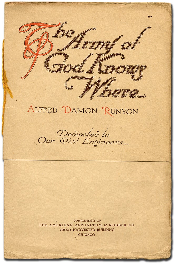 Item #64626 The Army of God Knows Where. Alfred Damon RUNYON.