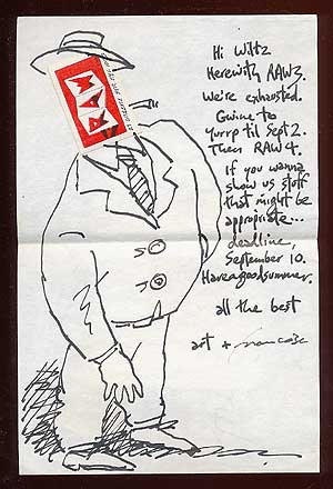 Item #64654 Autograph Letter Signed ("Art + Francoise") to S. Clay Wilson with a Drawing by Spiegelman. Art SPIEGELMAN, Francoise Mouly.