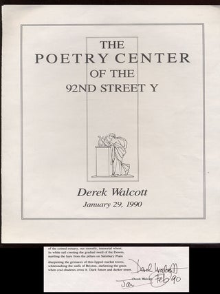 Program for The Poetry Center of the 92nd Street Y. Derek WALCOTT.