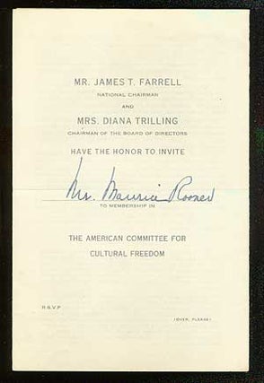 Item #71058 Invitation: American Committee for Cultural Freedom. James T. FARRELL