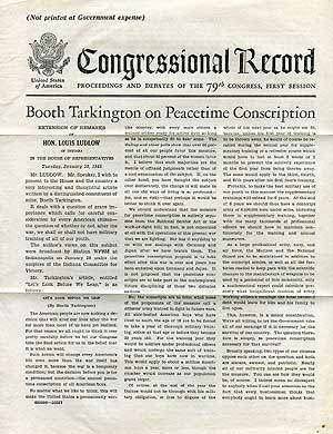 Item #71097 Congressional Record. Booth TARKINGTON