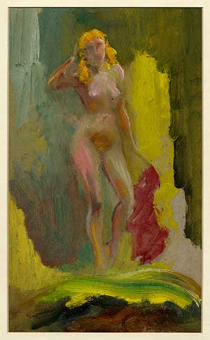 Item #72354 Blonde Nude Standing with Red Scarf. E. E. CUMMINGS.