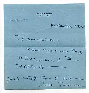Item #73950 Brief Autograph Note Signed to Carl Carmer and his wife. Leonora SPEYER