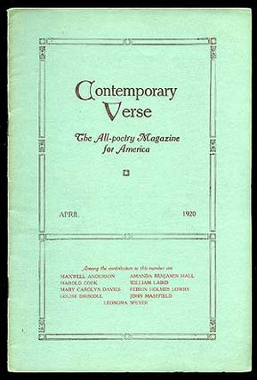 Item #74140 Contemporary Verse: April 1920. Leonora SPEYER, Charles Wharton STORK