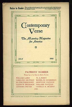 Item #74180 Contemporary Verse: July 1918. Leonora SPEYER, Charles R. Murphy, Willard Wattles,...