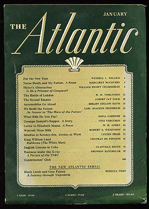 Item #74540 Atlantic Monthly: January 1941. W. H. AUDEN