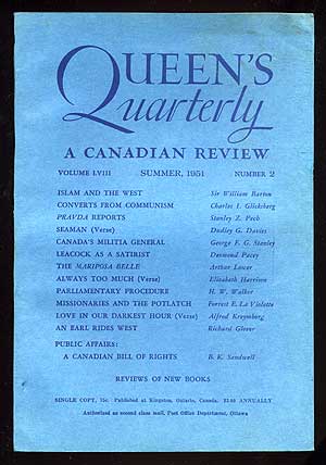 Item #75015 Queen's Quarterly: A Canadian Review Summer, 1951. Alfred KREYMBORG.