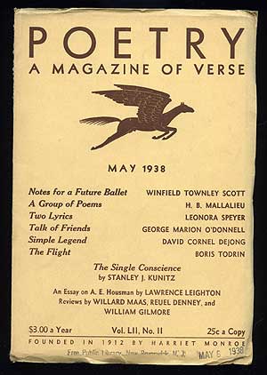 Item #75356 Poetry: A Magazine of Verse May 1938. Leonora SPEYER