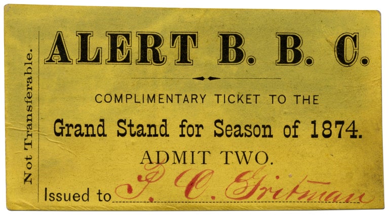 Item #77781 Season Ticket for the 1874 Alert Base Ball Club of Carbondale, Pennsylvania