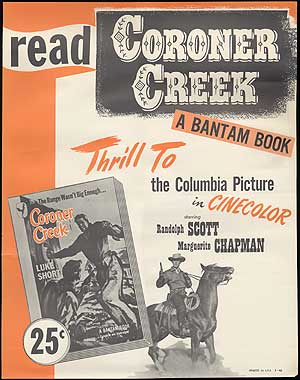 Item #81312 Coroner Creek: Original Poster for the Bantam Books Paperback Movie Tie-In Edition. Luke SHORT.