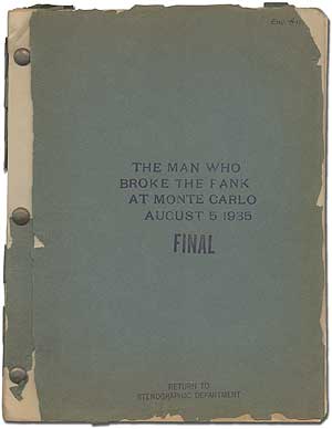Item #81576 [Screenplay]: The Man Who Broke the Bank at Monte Carlo. based on the, Alice Newton...