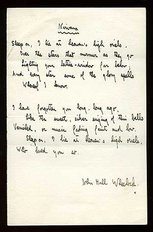 Item #81658 Manuscript Poem: Nirvana. John Hall WHEELOCK.
