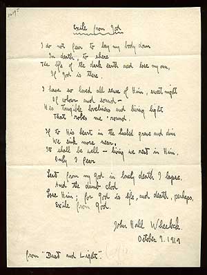 Item #83379 Manuscript Poem: Exile from God. John Hall WHEELOCK.