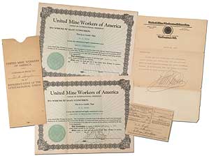 Item #83635 [Small Archive]: United Mine Workers of America Commission Signed by John L. Lewis to...