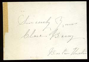 Item #83662 Autograph Card Signed. Clara BARRY