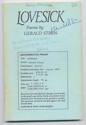 Item #91019 Lovesick. Poems. Gerald STERN.