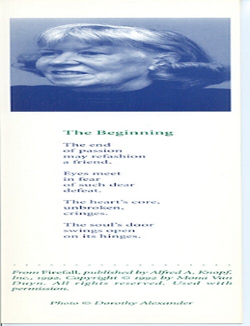 Item #95250 The Beginning. Mona VAN DUYN.