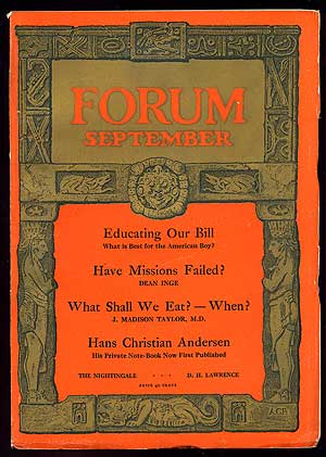 Item #95936 The Forum: September, 1927. D. H. LAWRENCE
